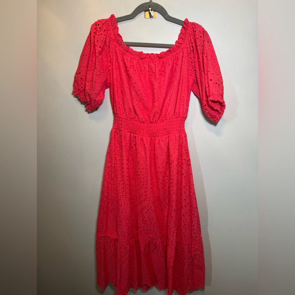 Betsey Johnson Eyelet Coral Midi Dress